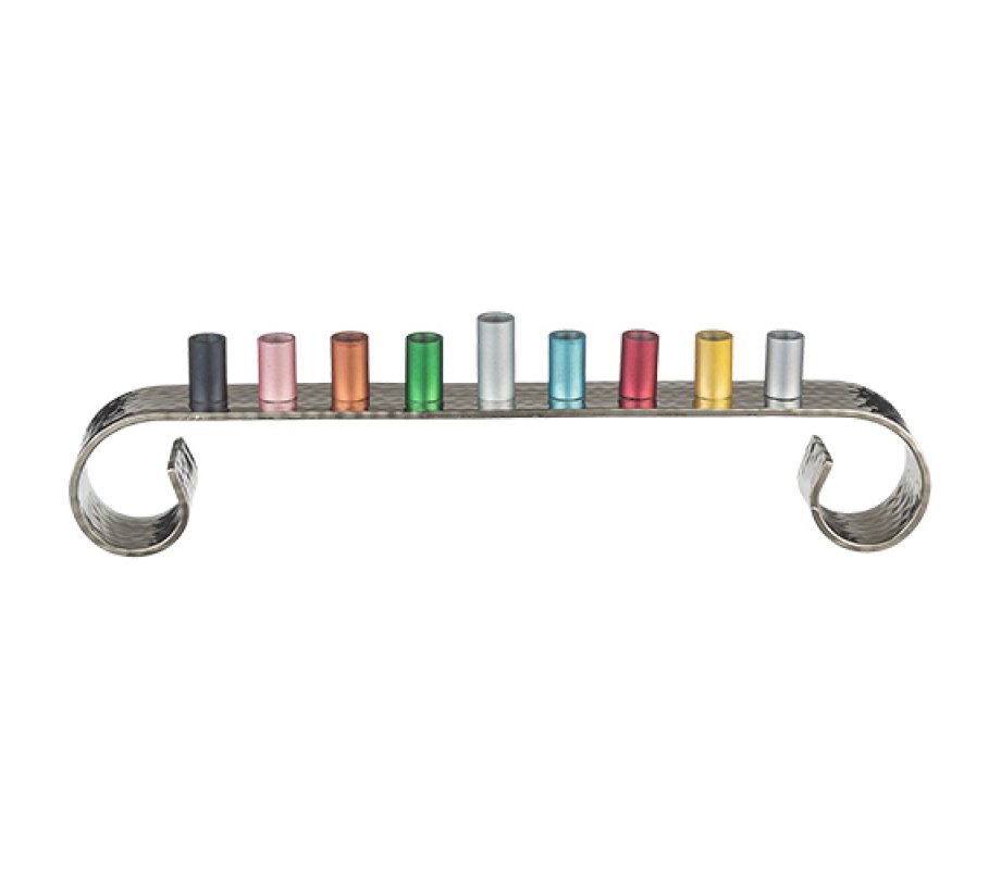 Contemporary Swirl Chanukah Menorah, Colorful Holders for Candles