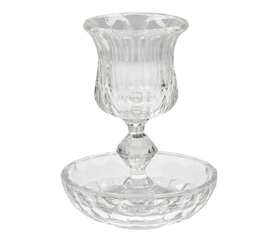 Crystal Glass Kiddush Cup and Tray - Decorative Stem Shape