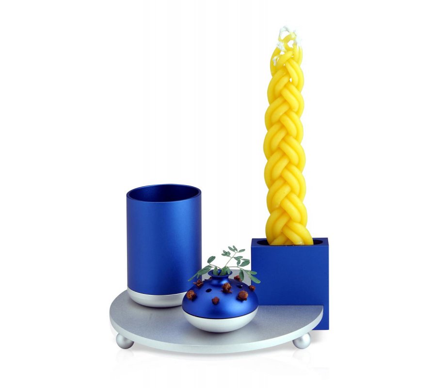 Dabbah Judaica 4-Piece Anodized Aluminum Havdalah Set - Blue and Silver