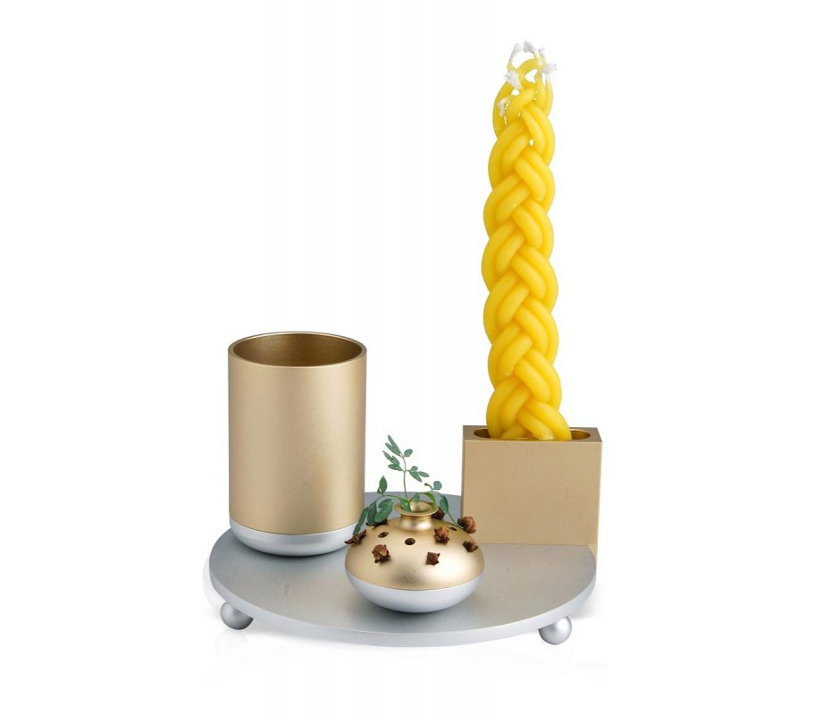 Dabbah Judaica 4-Piece Anodized Aluminum Havdalah Set - Gold and Silver