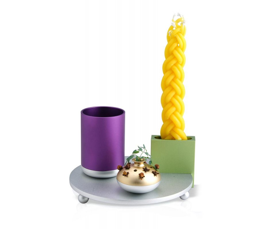 Dabbah Judaica 4-Piece Anodized Aluminum Havdalah Set - Purple and Green