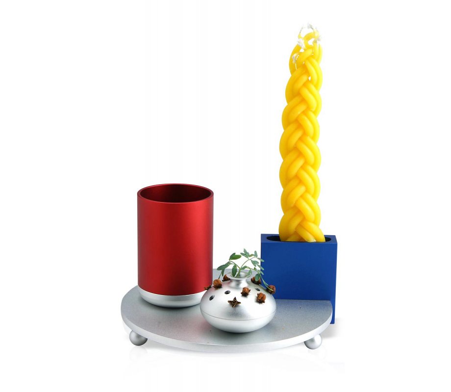 Dabbah Judaica 4-Piece Anodized Aluminum Havdalah Set - Red and Blue