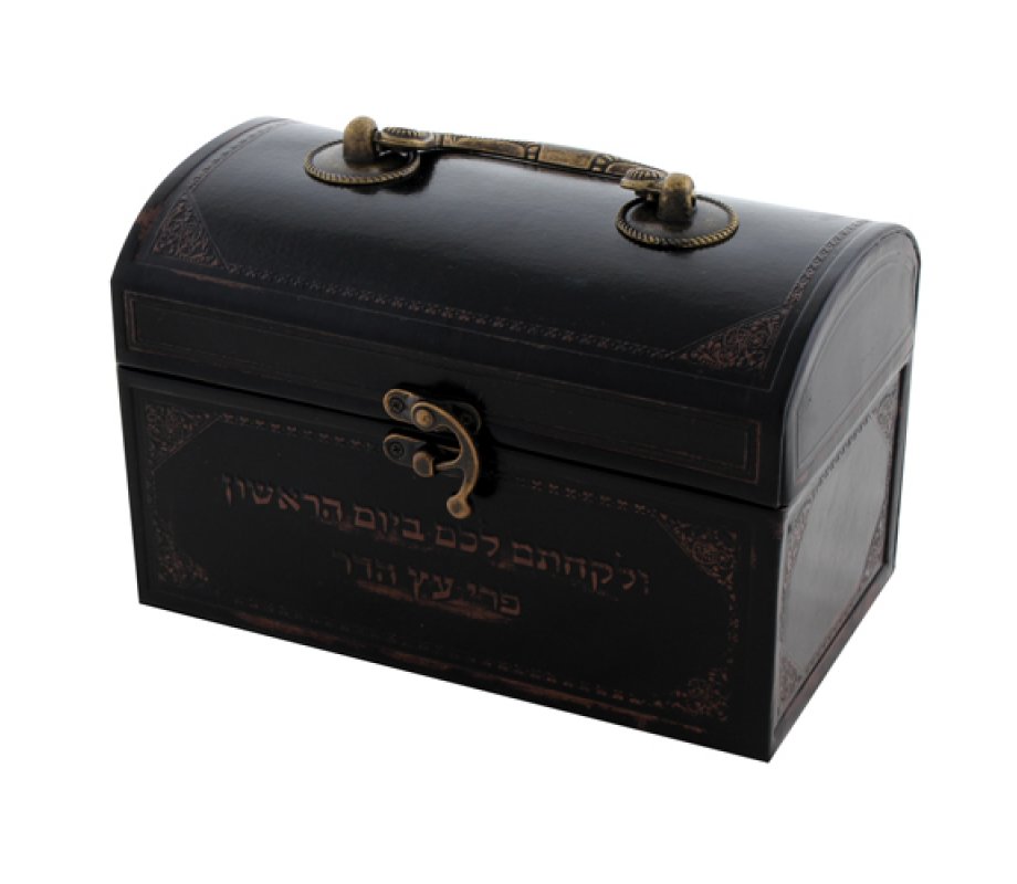 Dark Brown Etrog Box with Faux Leather Finish and Hebrew Wording