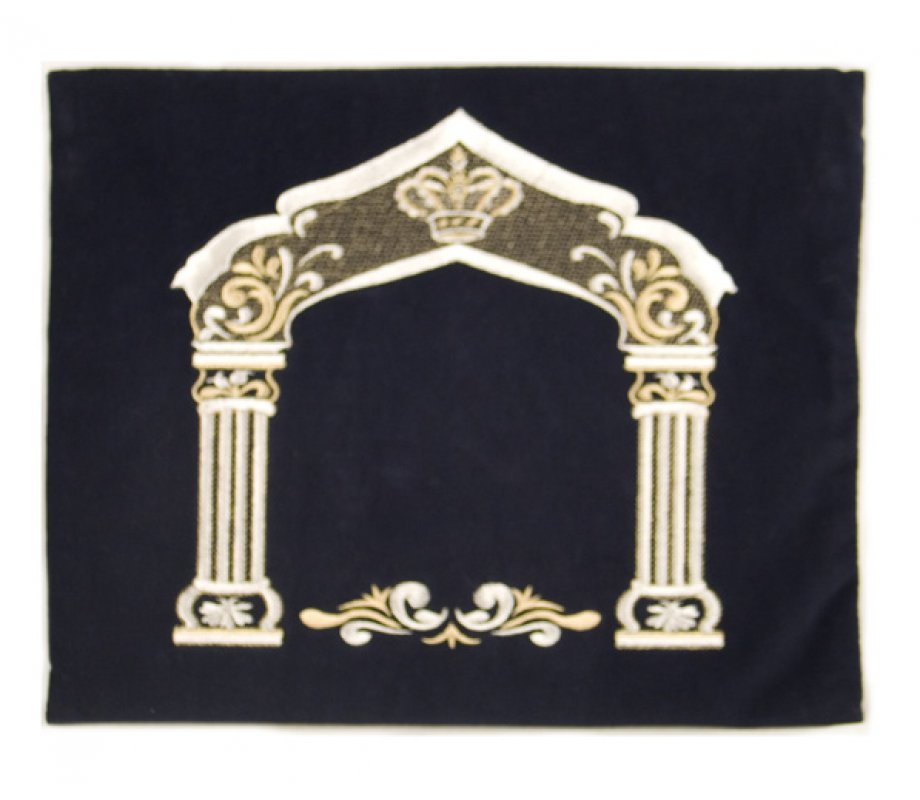 Dark Blue Velvet Tallit & Tefillin Bags - Silver Pillars