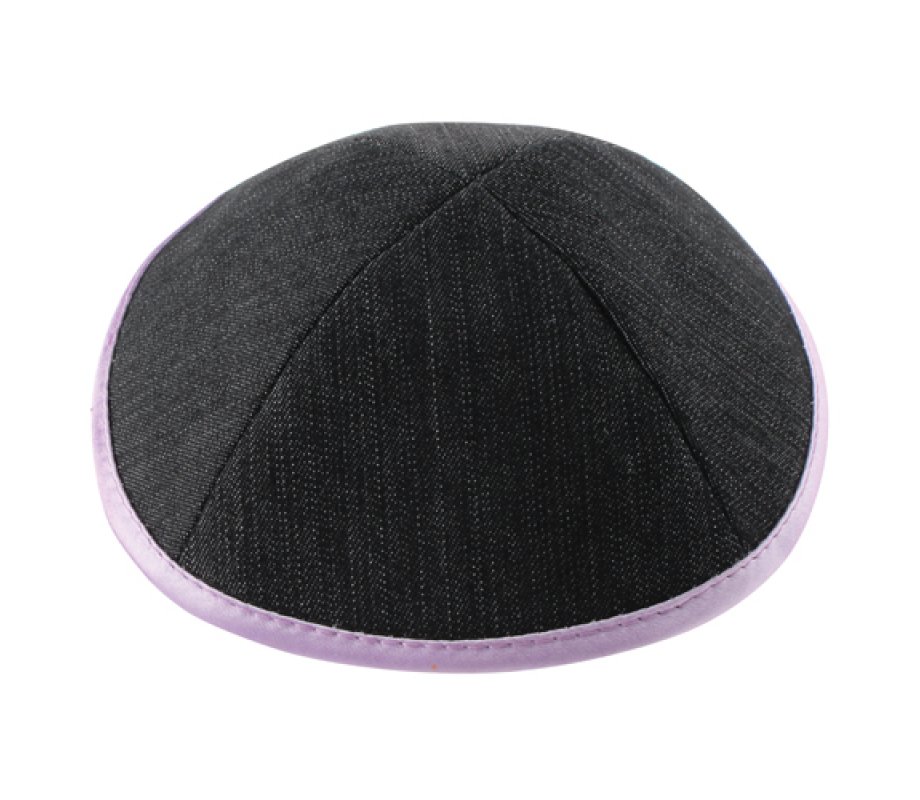 Dark Denim Kippah with Purple Border