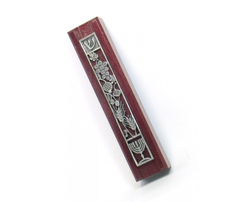 Dark Red Wood Seven Species Mezuzah