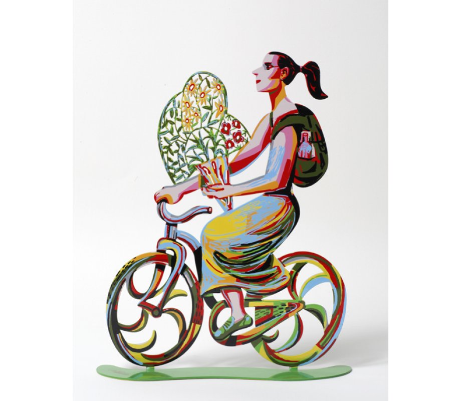 David Gerstein Free Standing Double Sided Bicycle Sculpture - Rider with Flowers