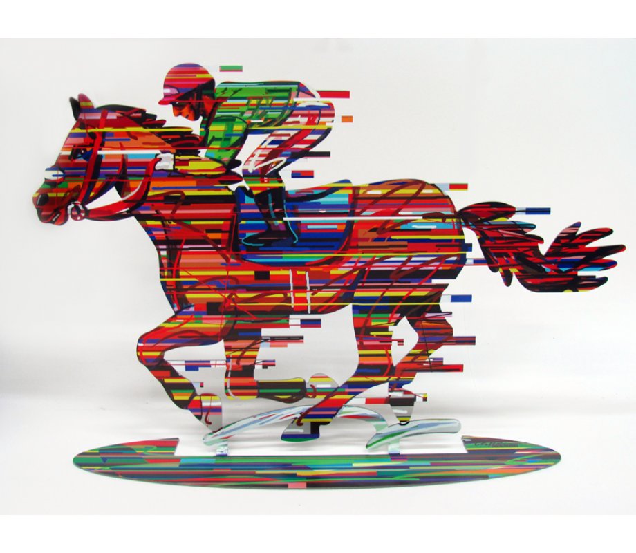 David Gerstein Free Standing Double Sided Horse and Rider Sculpture - Jockey