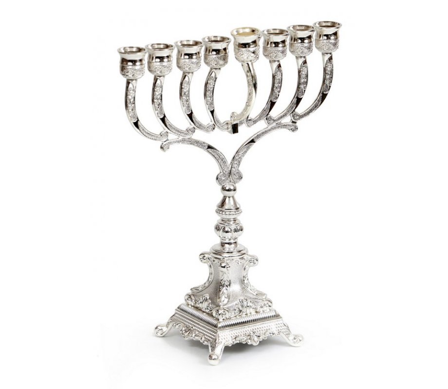 Decorative Classic Style Chanukah Menorah - Silver Plated