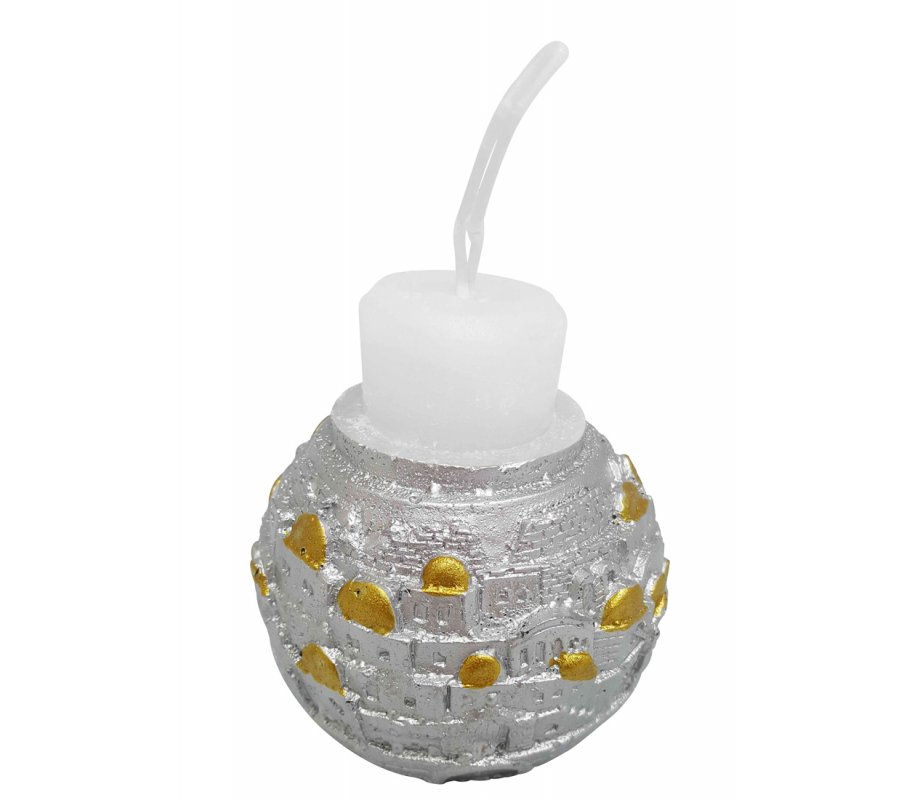 Decorative Handcrafted Havdalah Candle, Jerusalem - Two Tone, Silver or Gold