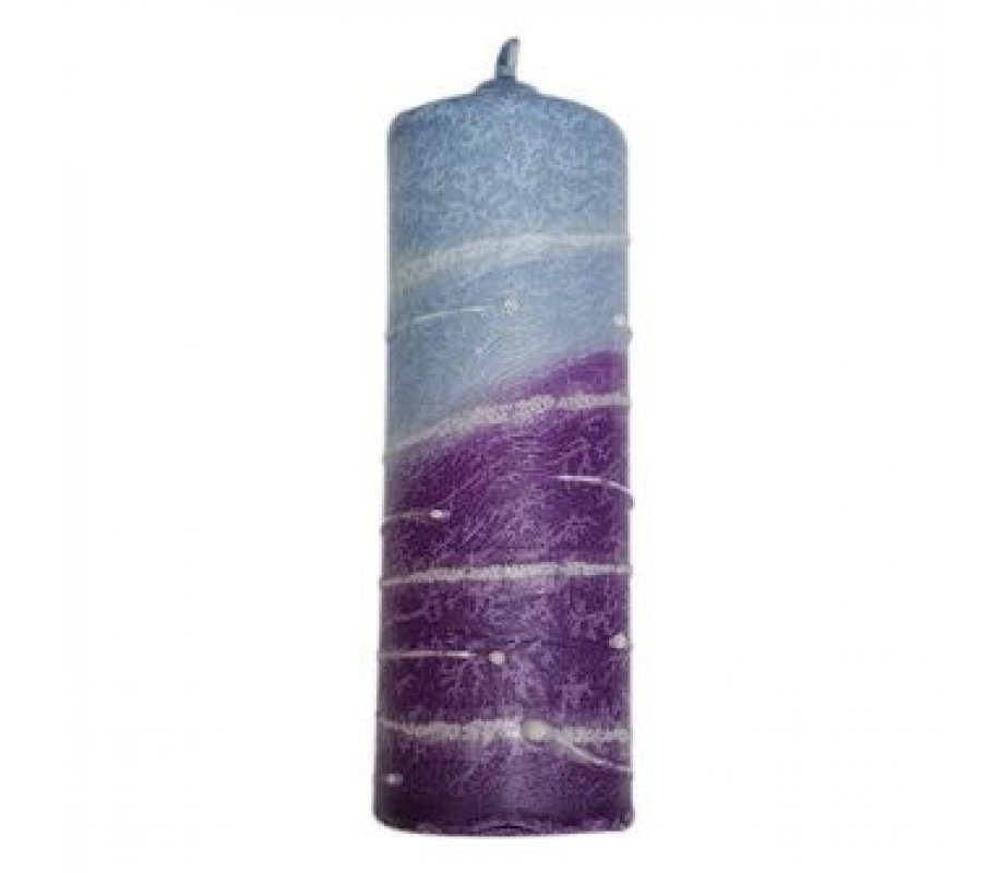 Decorative Handcrafted Pillar Havdalah Candle, Purple and Blue - Various Sizes