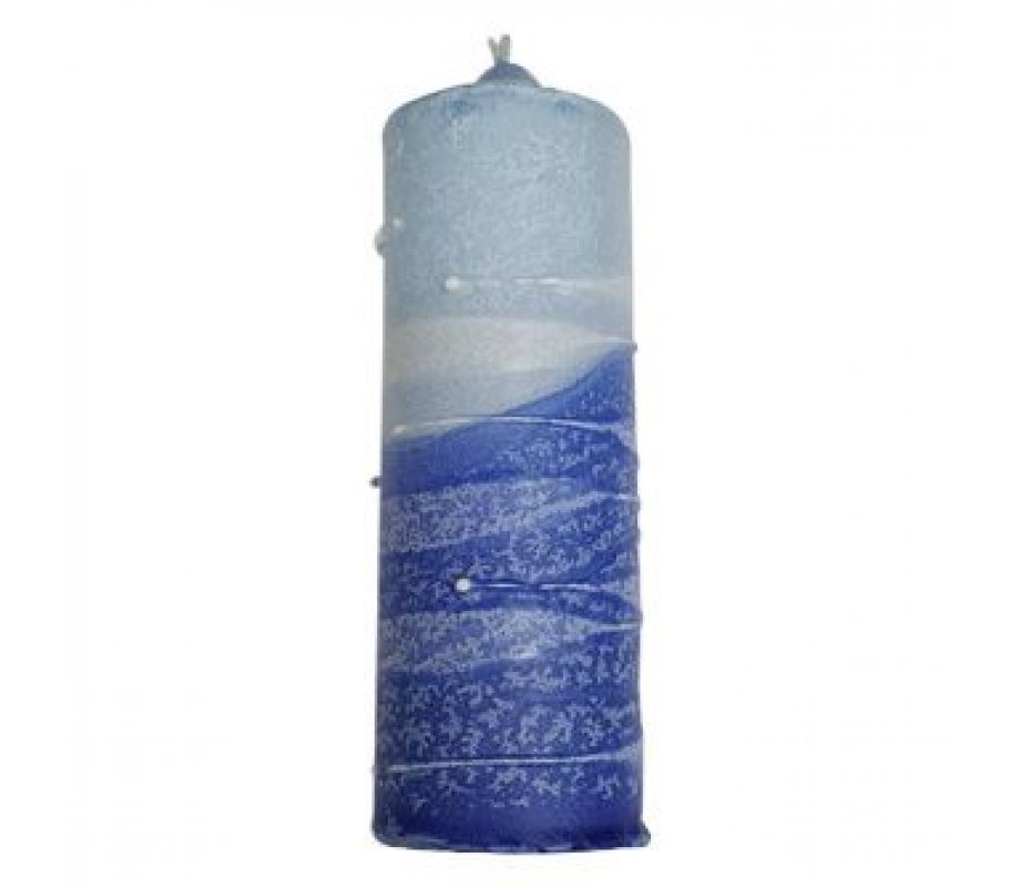 Decorative Handcrafted Pillar Havdalah Candle, Shades of Blue - Various Sizes