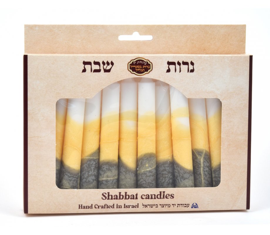 Decorative Handmade Galilee Shabbat Candles - Bronze, Almond and White