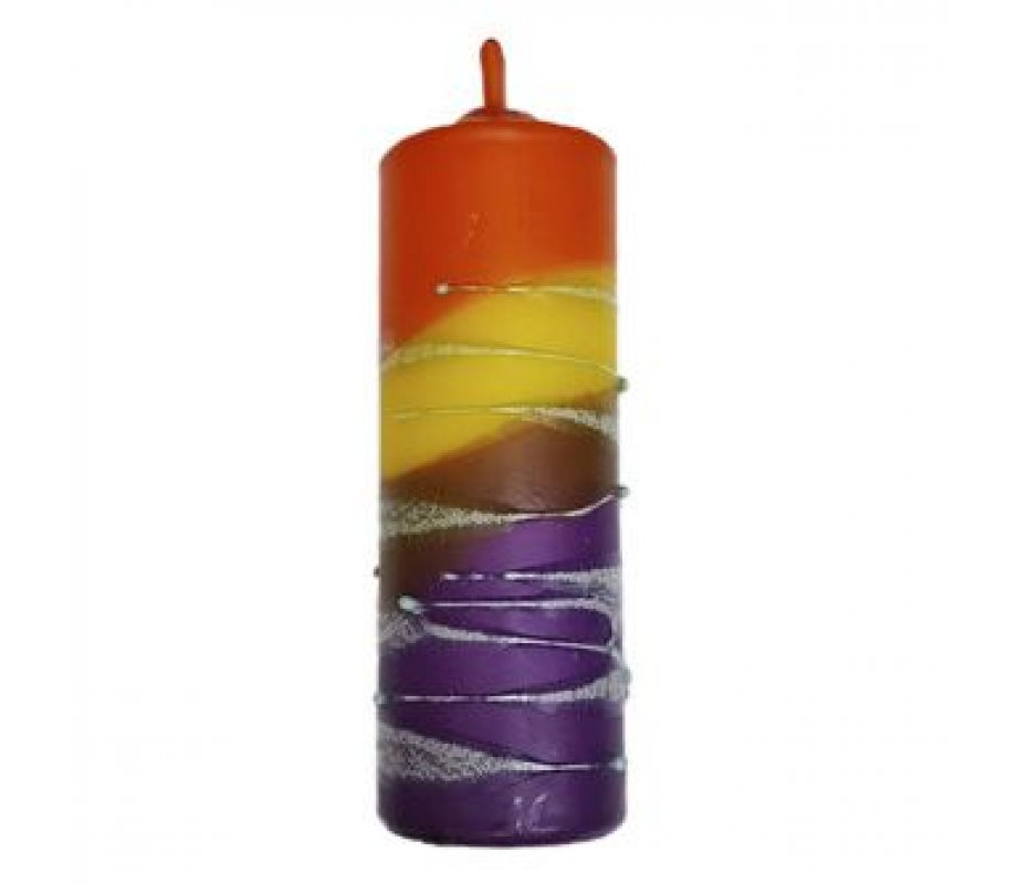 Decorative Handmade Pillar Havdalah Candle, Orange and Purple - Choice of Sizes