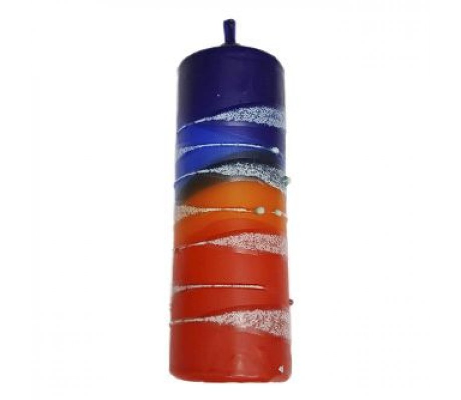 Decorative Handmade Pillar Havdalah Candle, Red, Blue and White - Various Sizes