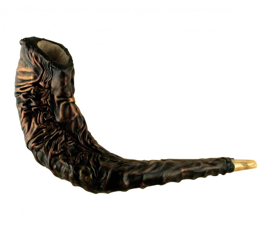Distinctive Leather-bound Ram's Horn Shofar Menorah Design