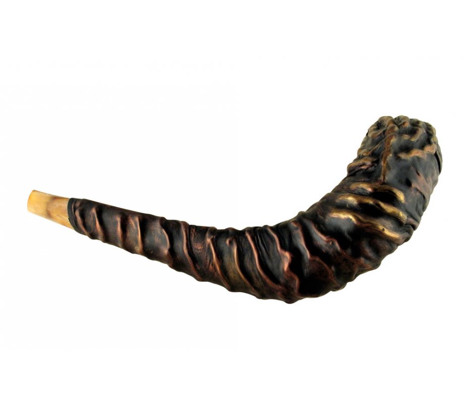 Distinctive Leather-bound Ram's Horn Shofar Menorah Design