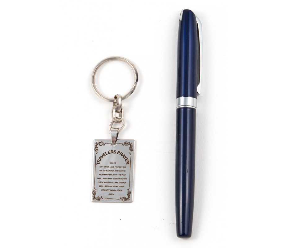 Dog Tag Key Ring, Framed Travelers Prayer in English - Stainless Steel