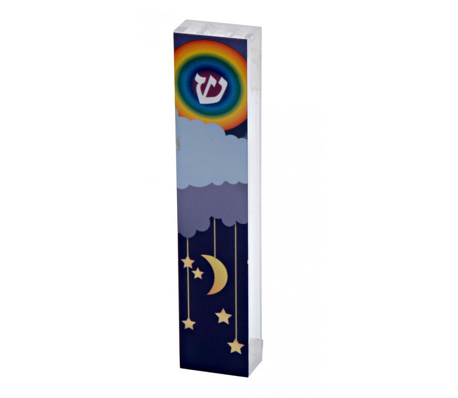 Dorit Judaica Acrylic Mezuzah Case, Moon and Stars Design