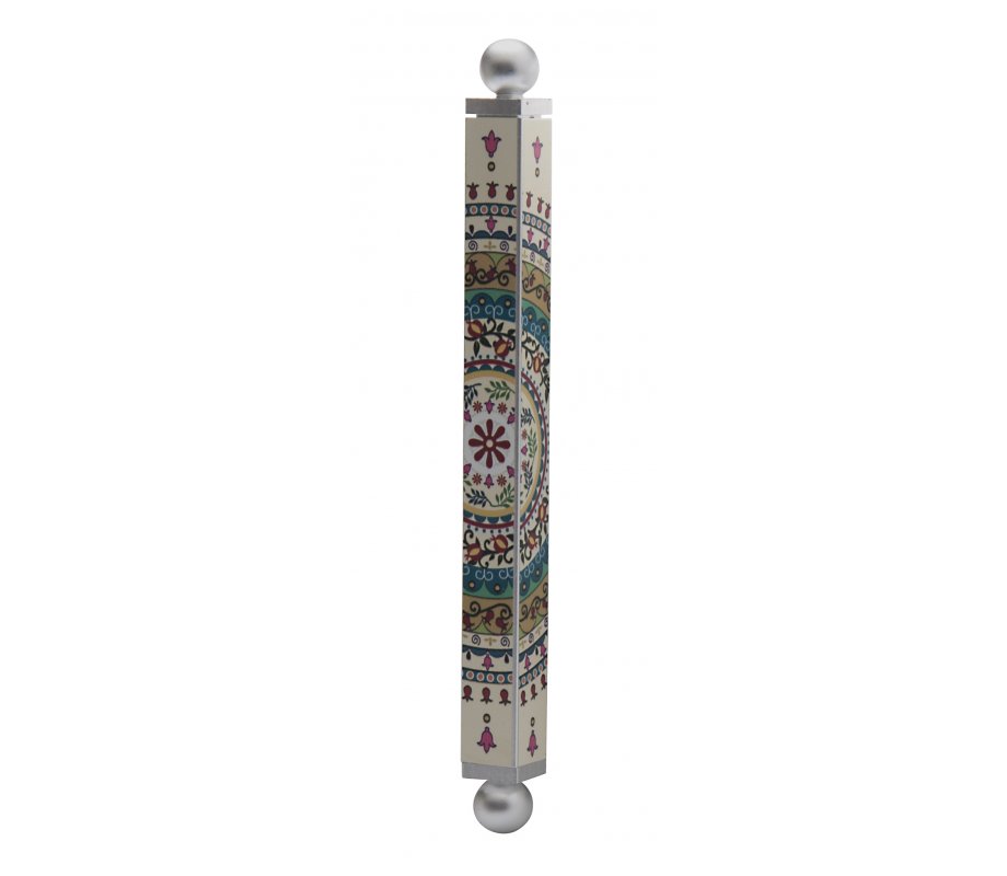 Dorit Judaica Aluminum Mezuzah Case - Circular Pomegranate Design