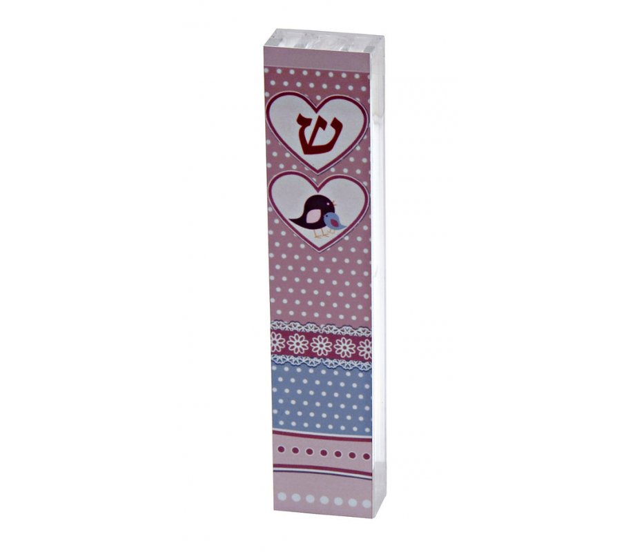 Dorit Judaica Clear Acrylic See-Through Mezuzah Case, Pink Design