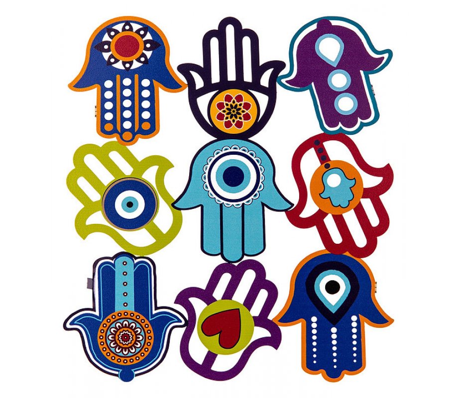 Dorit Judaica Colorful Wall Plaque – Cutout Variety of Decorative Hamsas