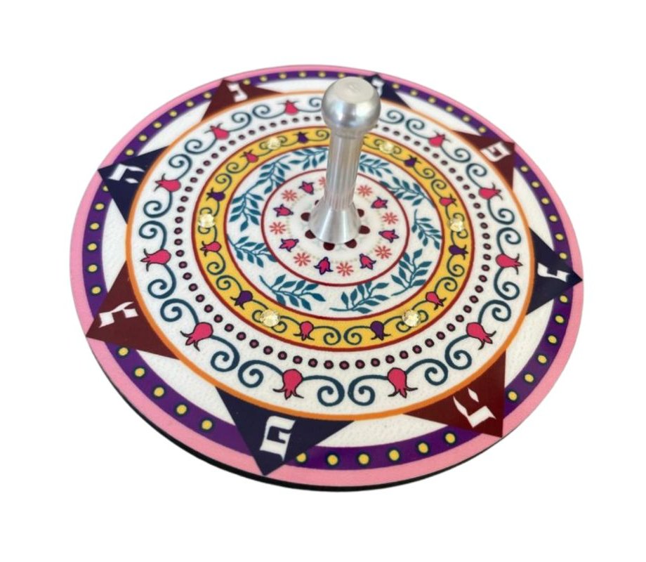 Dorit Judaica Decorative Sparkling Dreidel with Stand - Shades of Pink
