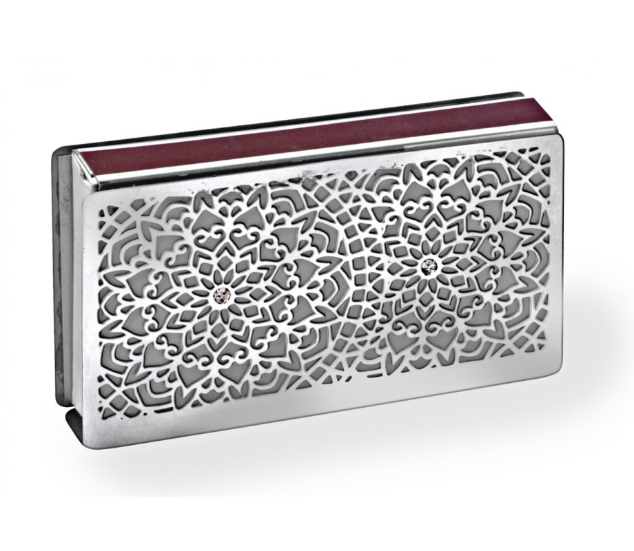Dorit Judaica Large Matchbox Holder, Flowerburst Design and Shabbat Shalom
