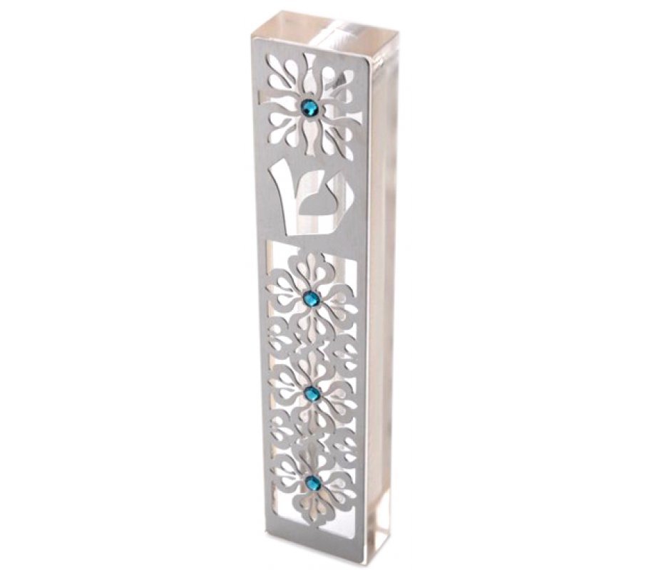Dorit Judaica Laser Cut Steel Mezuzah Case Arabesque - Swarovski Stones