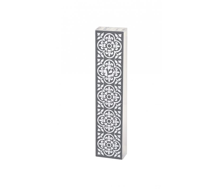 Dorit Judaica Lucite Mezuzah Case, Framed Fleur De Lys Design - Gray