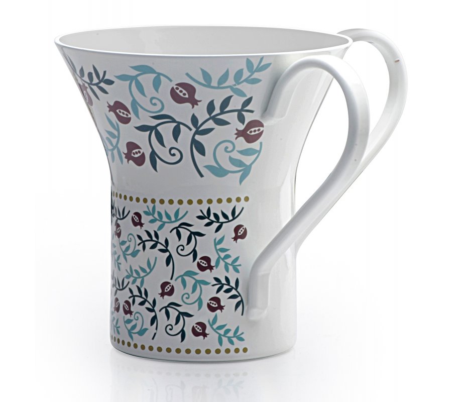 Dorit Judaica Netilat Yadayim Wash Cup  Colorful Leafy Pomegranates