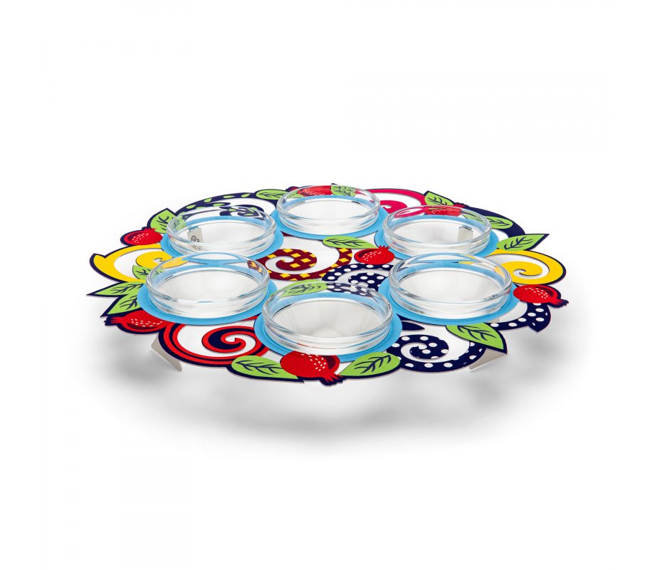 Dorit Judaica Raised Seder Plate � Colorful with Leaves and Pomegranates