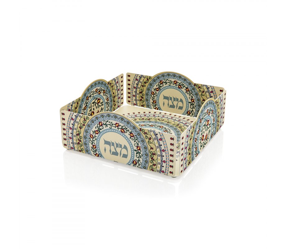 Dorit Judaica Raised Square Matzah Tray with Mandala Pomegranates - Colorful