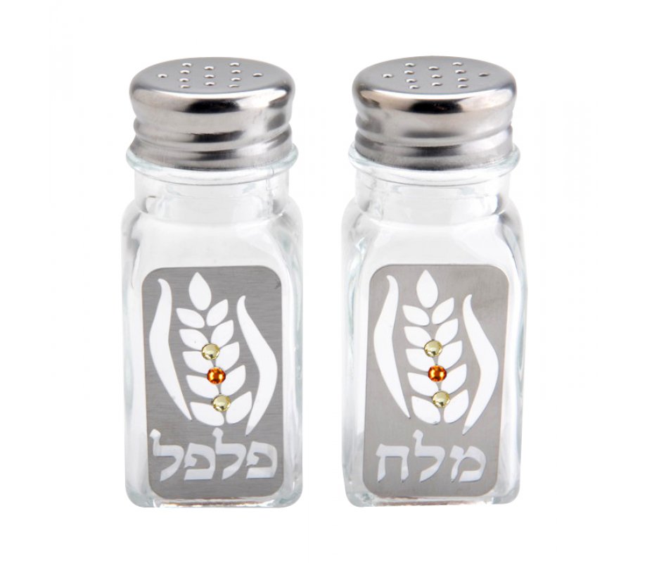 Dorit Judaica Salt and Pepper Shaker, Sheaf of Wheat with Crystals - Colored