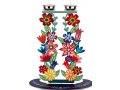 Dorit Judaica Shabbat Candlesticks, Tall Colorful Flowers and Leaves - Metal