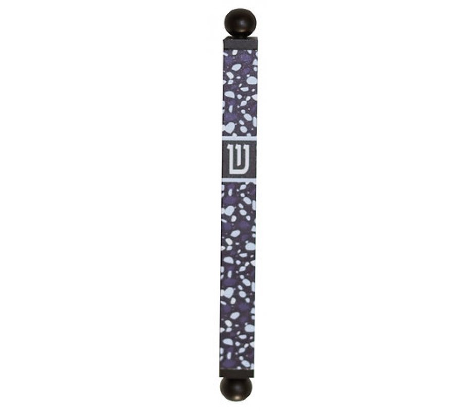 Dorit Judaica Square Tube Mezuzah Case with Knobs – Blue Terrazzo Design