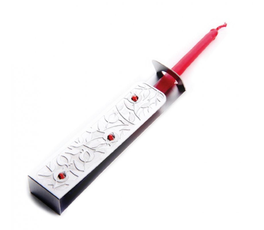 Dorit Judaica Wand Menorah Lighter Stainless Steel with Pomegranates