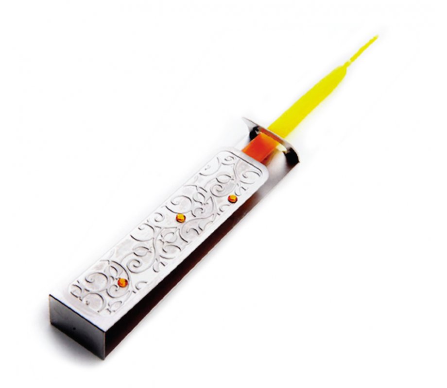 Dorit Judaica Wand Menorah Lighter Stainless Steel with Swirling Pomegranates