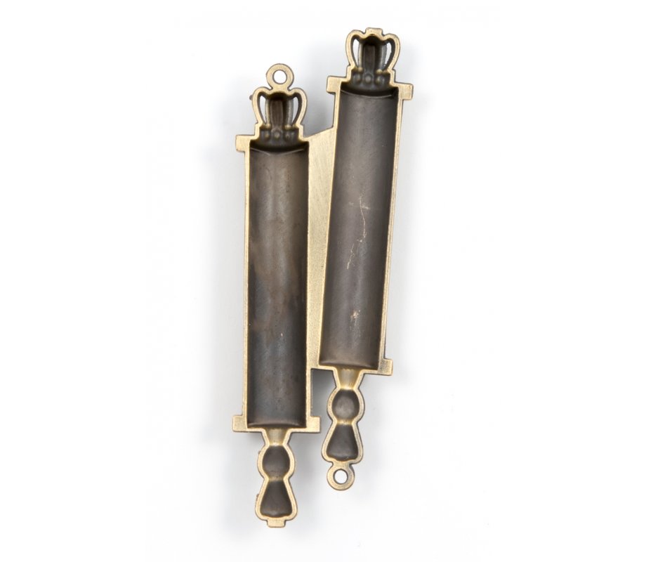Double Mezuzah Case, Torah Scroll and Judaic Motifs & Blue Stones – Silver & Gold