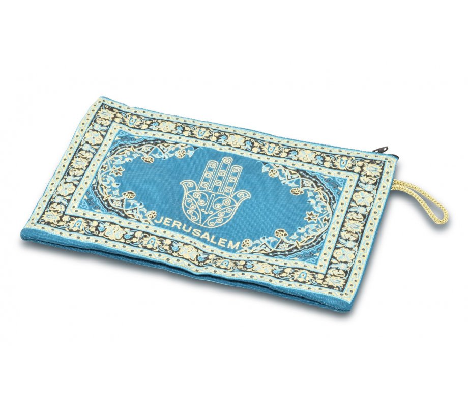 Embroidered Fabric Purse, Teal - Hamsa with Oriental Design