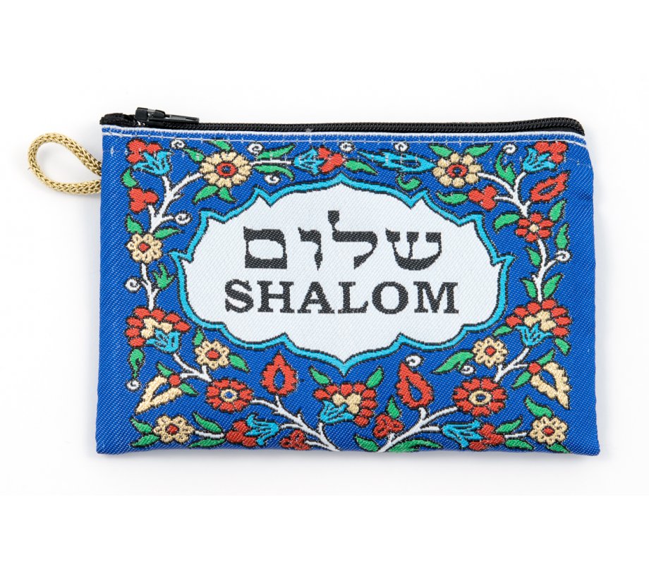 Embroidered Zippered Cloth Purse - Shalom Peace Colorful Flower Design