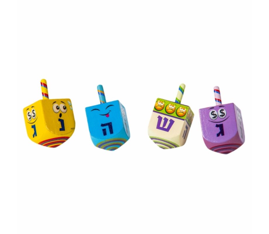 Emoji Design Colorful Wood Dreidel - Nes Gadol Haya Sham