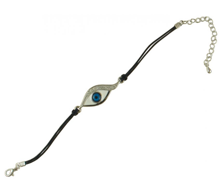 Enamel eye with stones on black leather cord