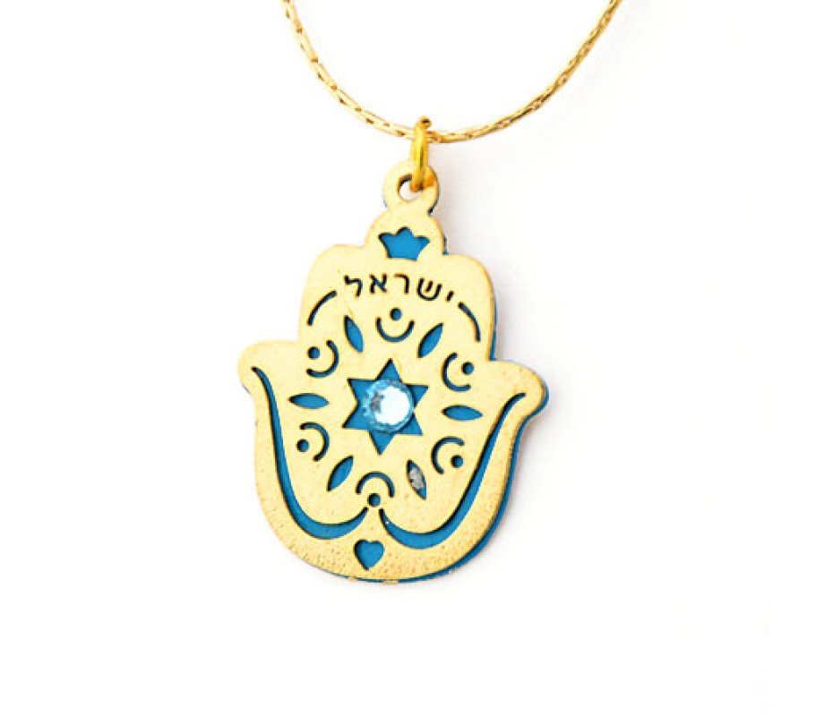 Ester Shahaf Blue Star of David Hamsa Necklace