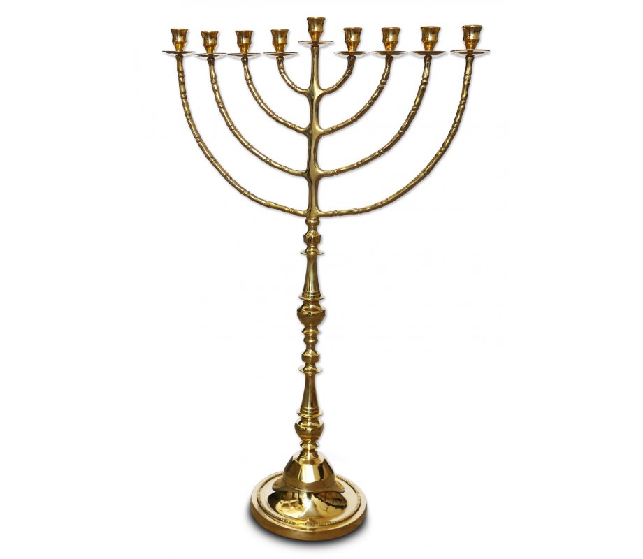 Extra Large Gleaming Gold Chanukah Menorah, Traditional Design - 36 Inches