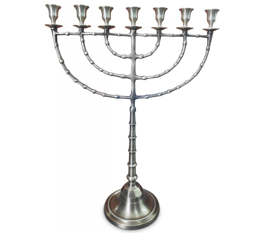 Extra Large Seven Branch Menorah, Silver Nickel with Antique Look – 22 Inches