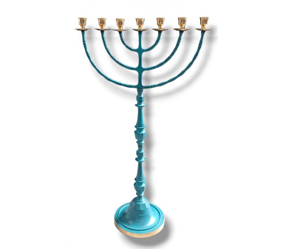 Extra Large Seven Branch Patina Menorah on Slender Stem – 32 Inches Height