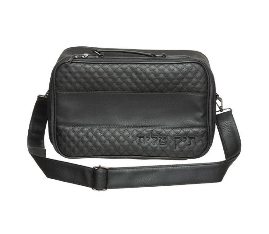 Faux Leather Tallit Bag with Adjustable Shoulder Strap - Black