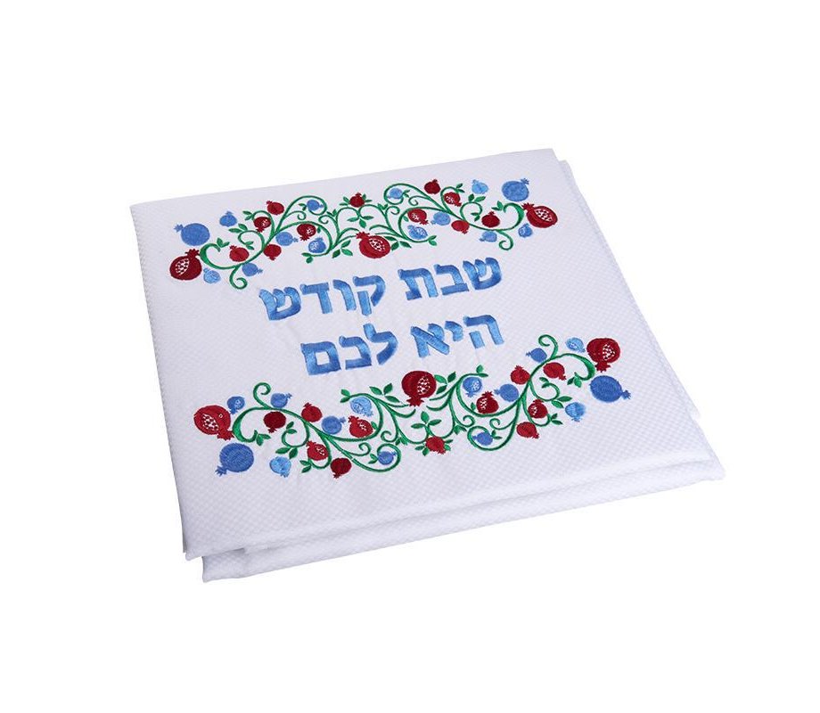 Festive Shabbat and Holiday Tablecloth - Red and Blue Pomegranate Design