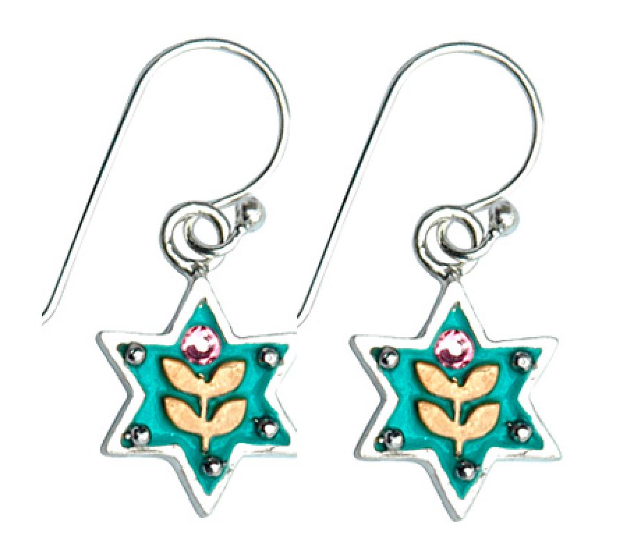 Flower Blue Star of David Earrings by Ester Shahaf